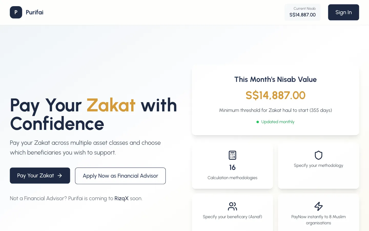 Screenshot of the Purifai website