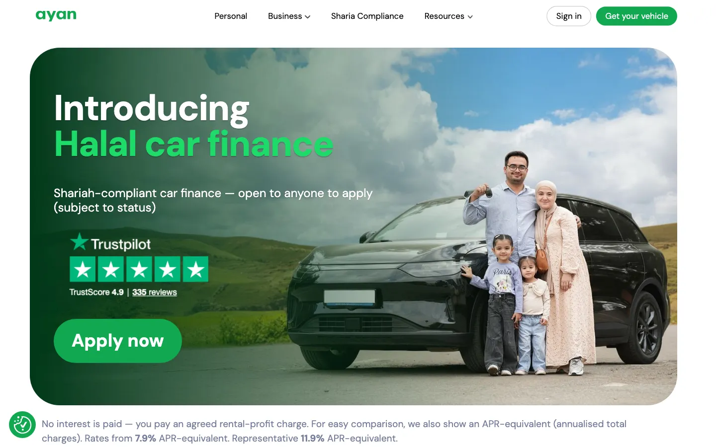 Screenshot of the Ayan website
