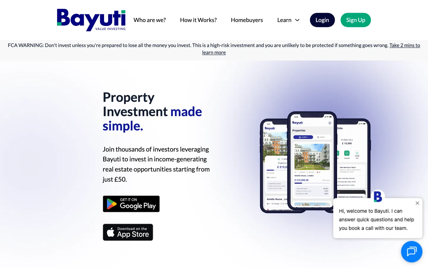Screenshot of the Bayuti website