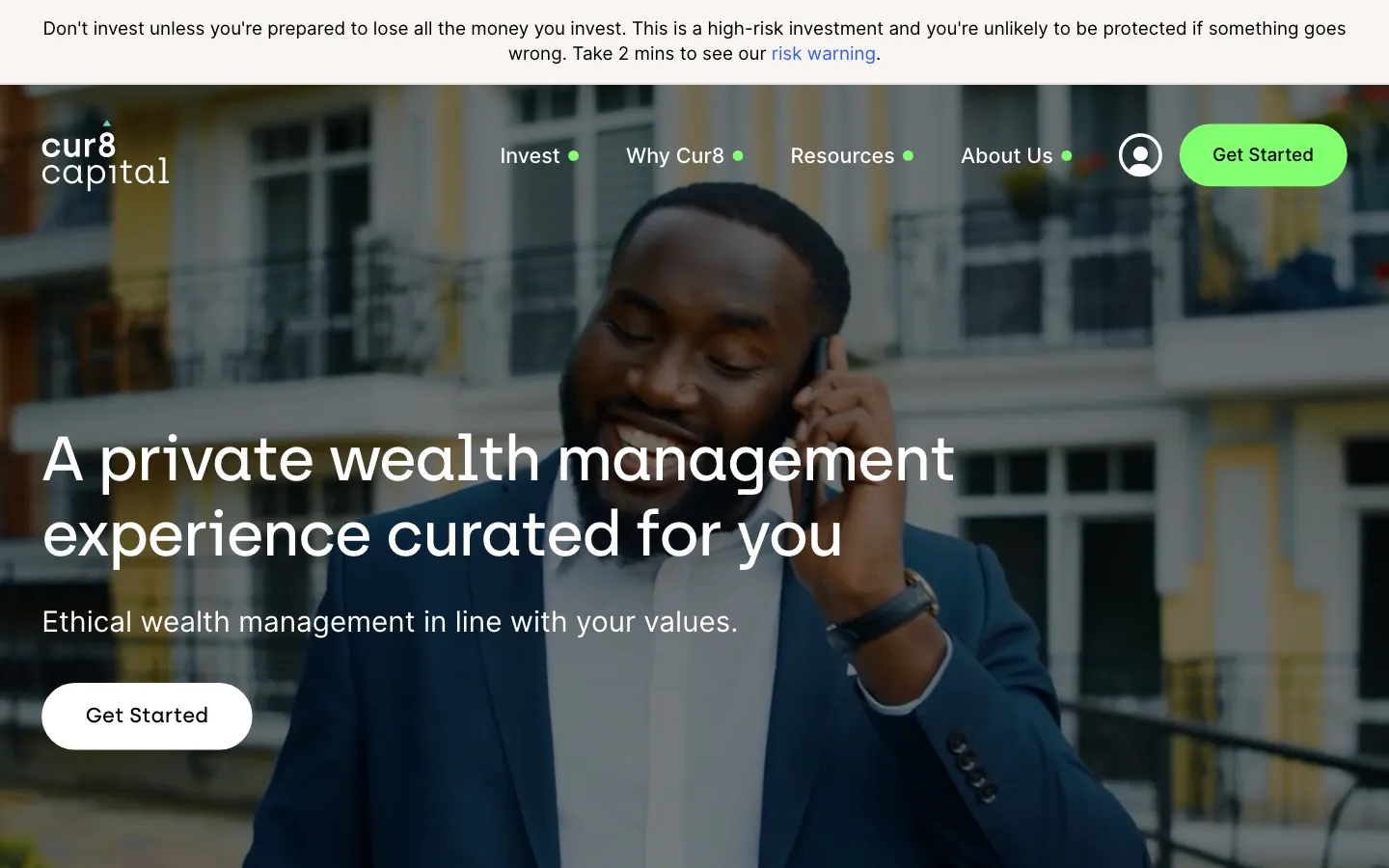 Screenshot of the Cur8 Capital website