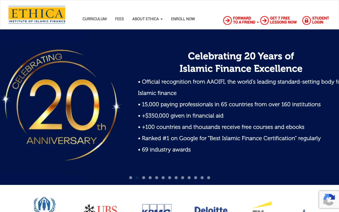 Screenshot of the Ethica Institute of Islamic Finance website