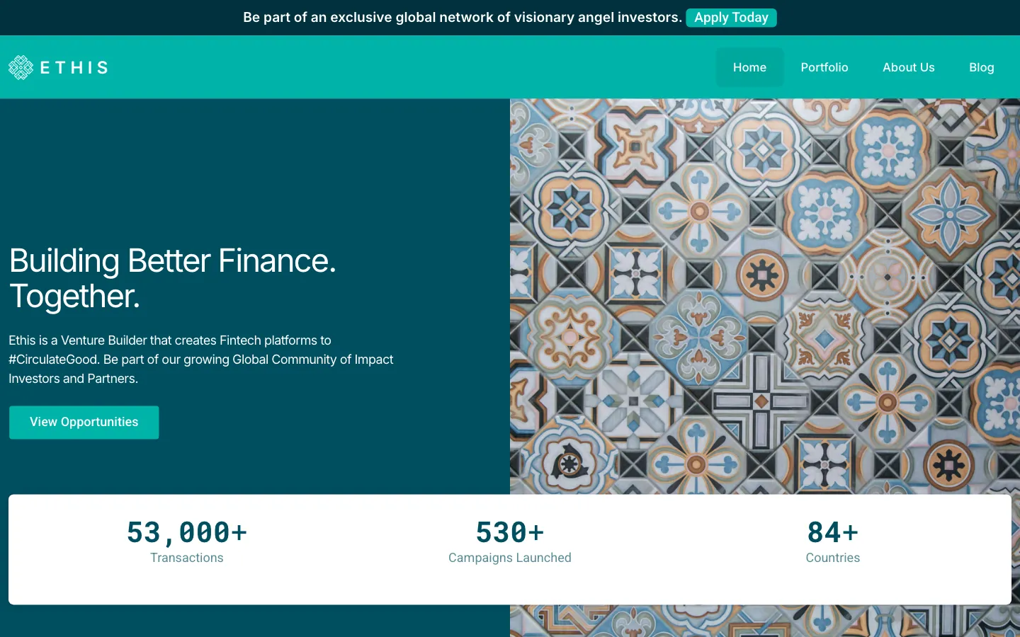 Screenshot of the Ethis website