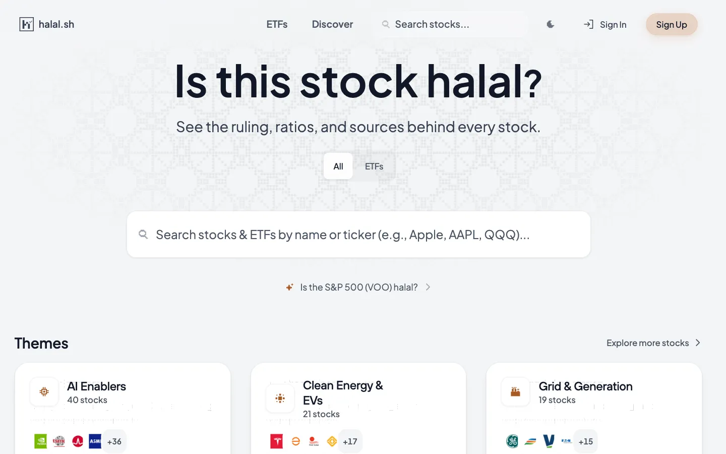 Screenshot of the halal.sh website