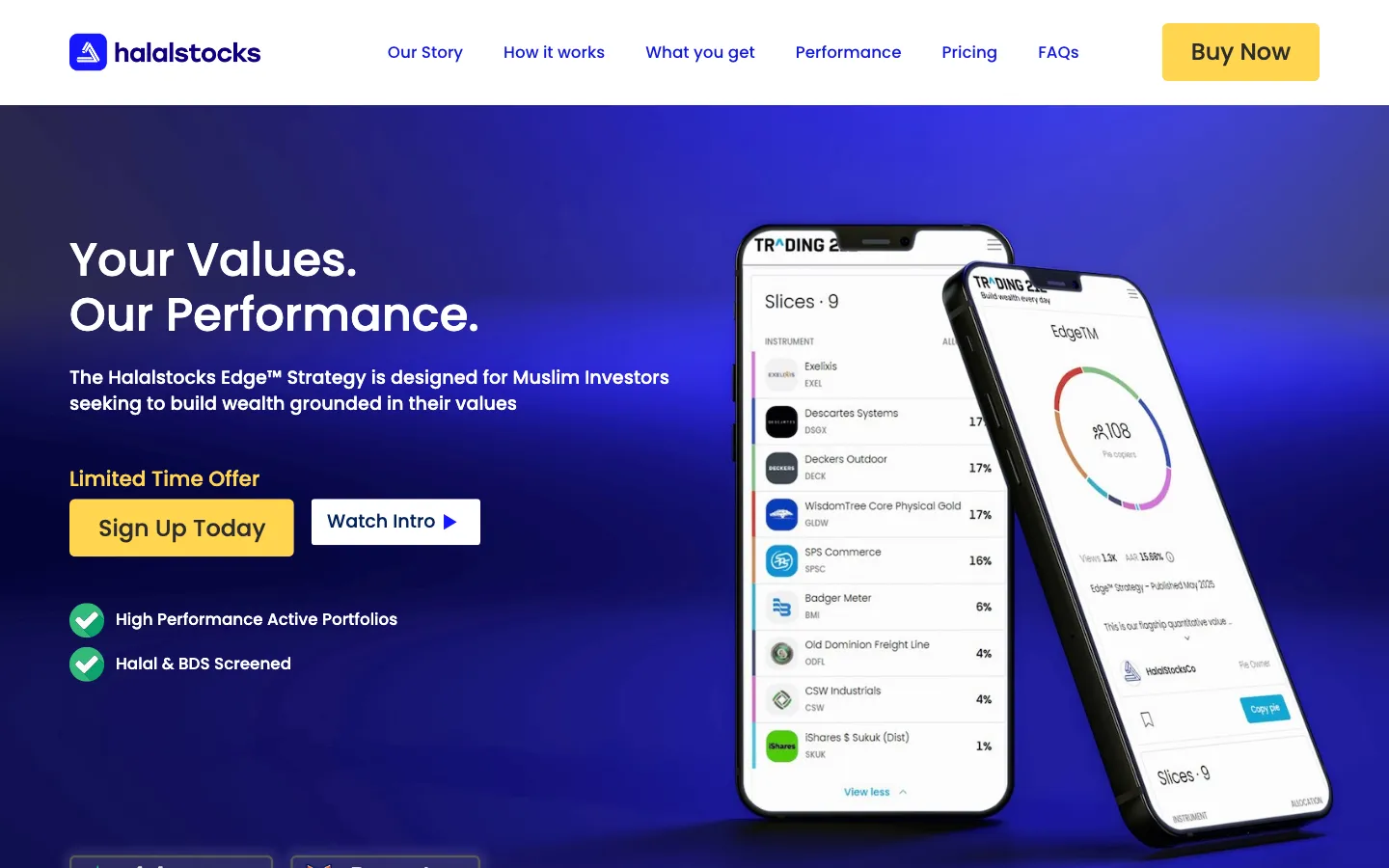 Screenshot of the Halal Stocks website