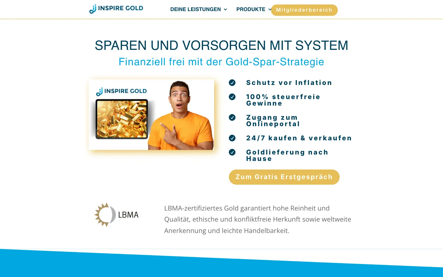 Screenshot of the Inspiregold website