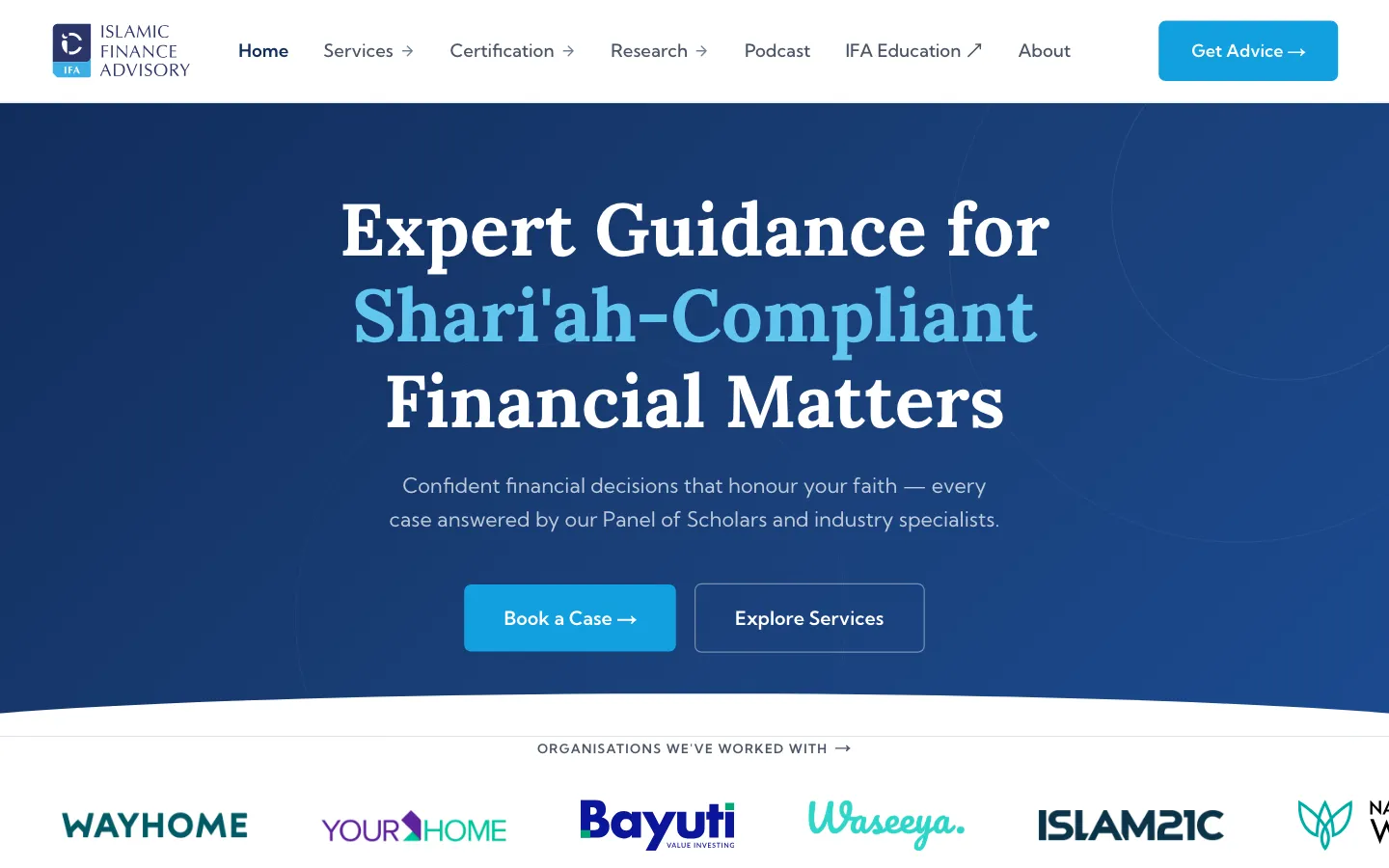 Screenshot of the Islamic Finance Advisory (IFA) website
