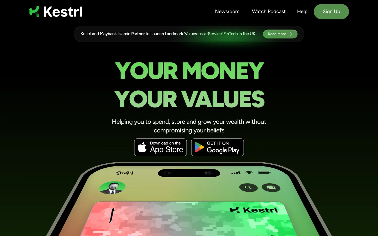 Screenshot of the Kestrl website