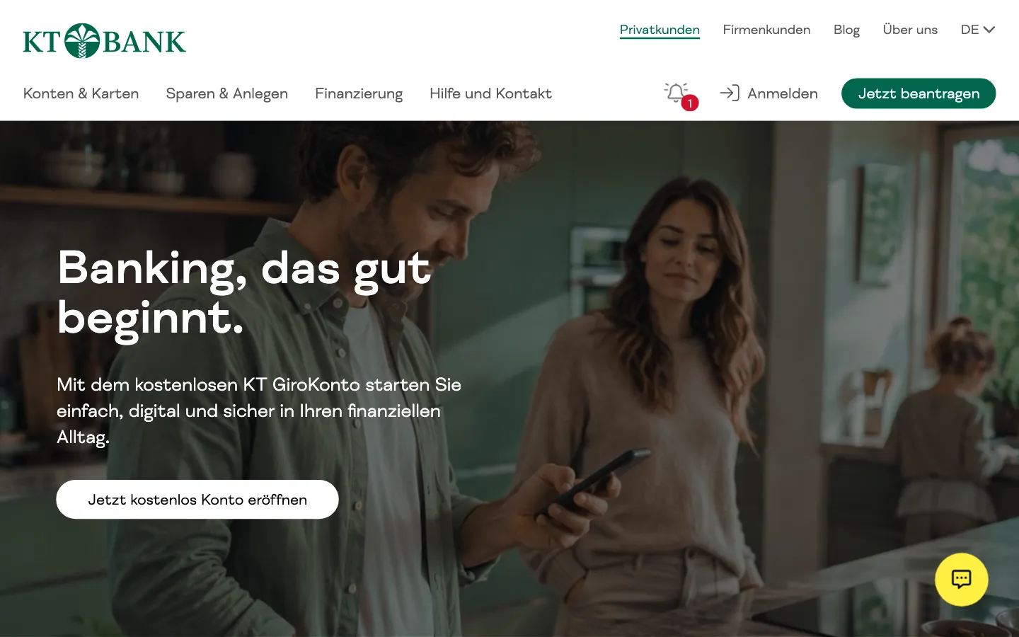 Screenshot of the KT Bank AG website