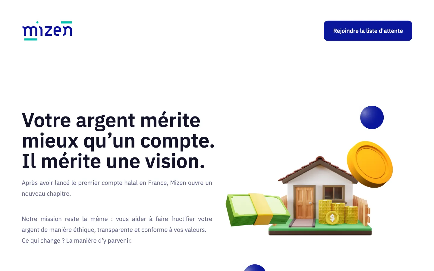 Screenshot of the Mizen website