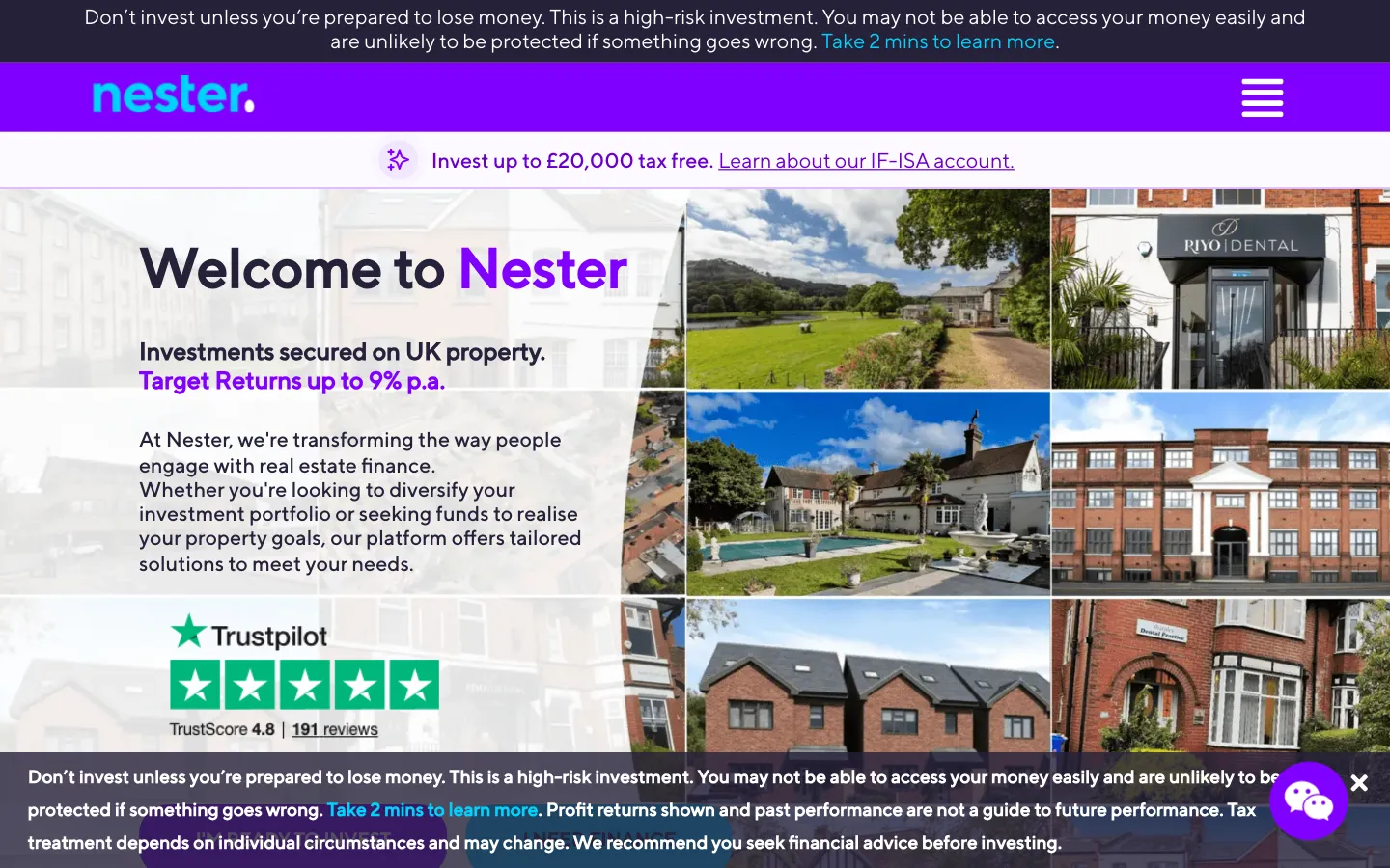 Screenshot of the Nester website