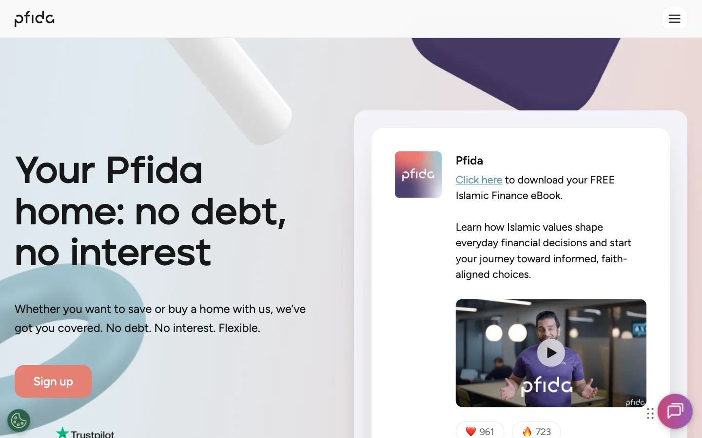 Screenshot of the Pfida website