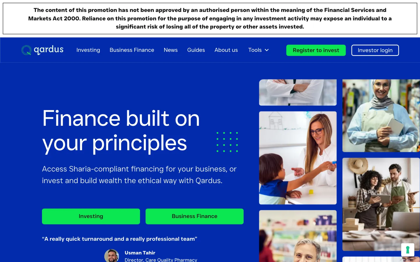 Screenshot of the Qardus website