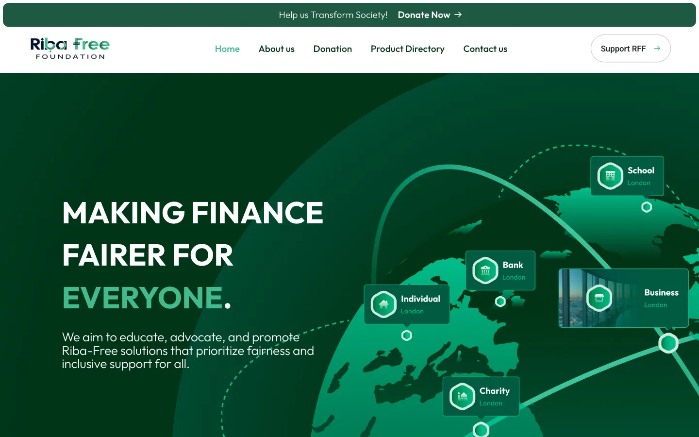 Screenshot of the Riba Free Foundation website