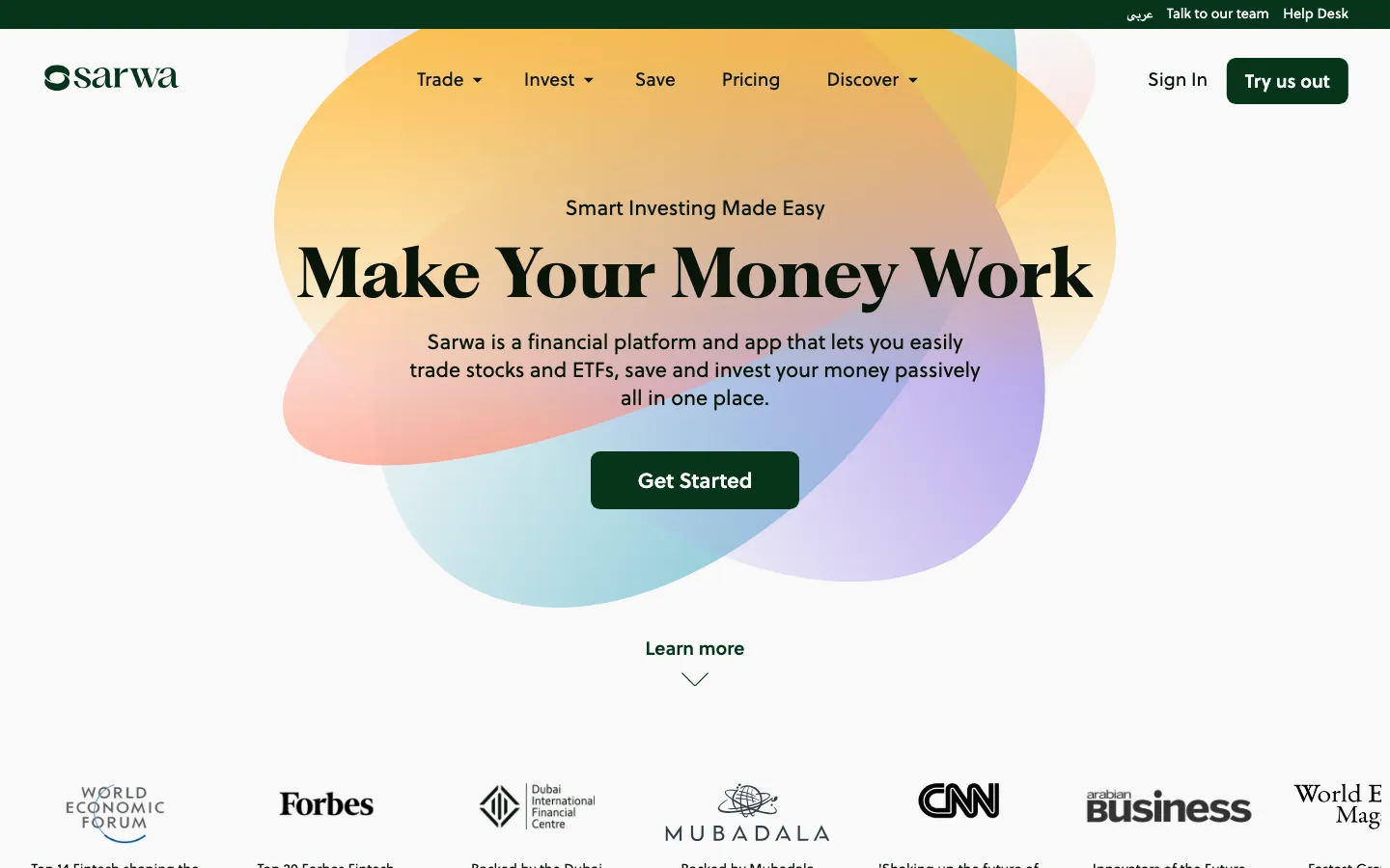 Screenshot of the Sarwa website