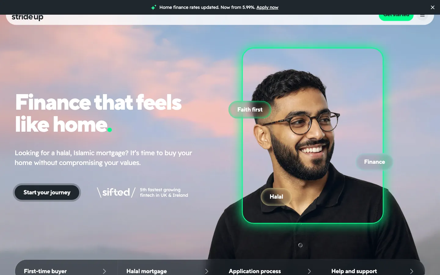 Screenshot of the StrideUp website