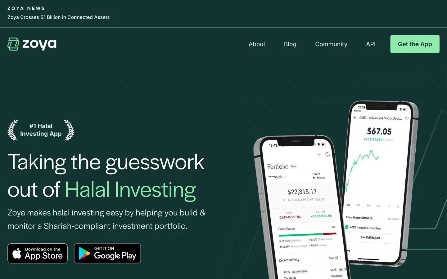 Screenshot of the Zoya Finance website